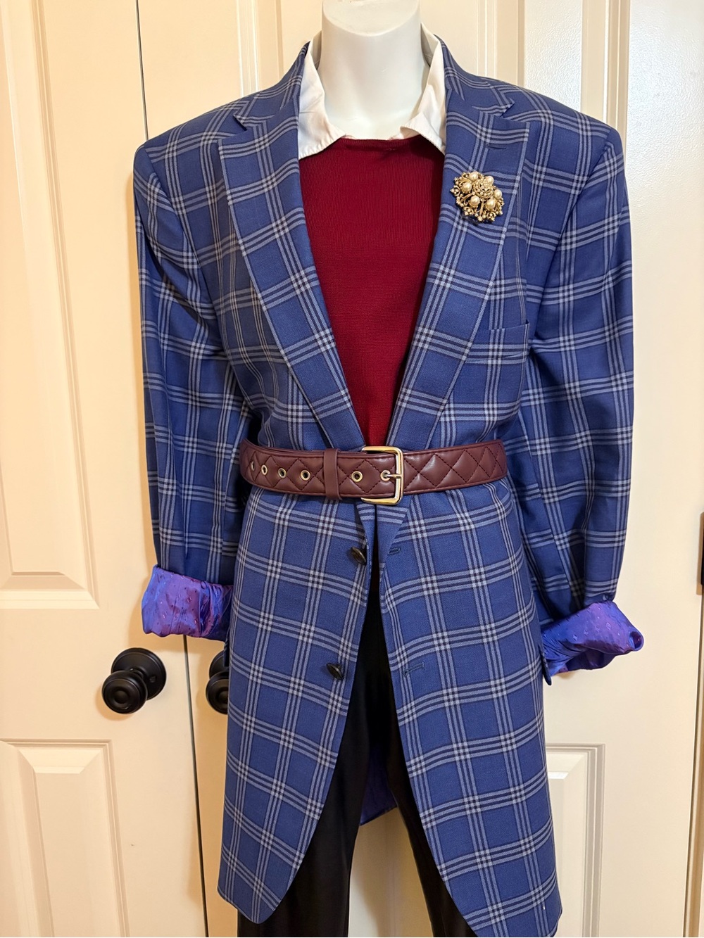 Men’s blazer, Styled for Ladies/Unisex Classic Blue Plaid Men's Blazer, size XL